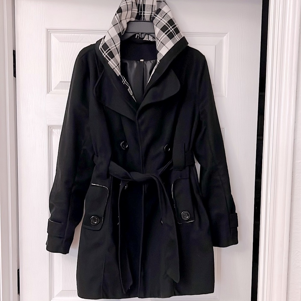 Detach-able hoodie jacket/Houndstooth collar